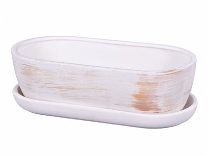 Truhlík KAKTUS O WHITE + podmiska keramický matný 34cm