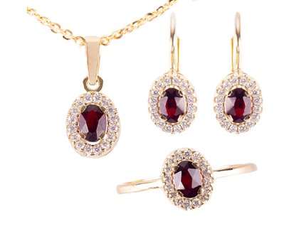 Set No. 1447 Czech garnet with diamond AU 585/1000