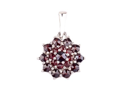 garnet - silver pendant - flower (1070)