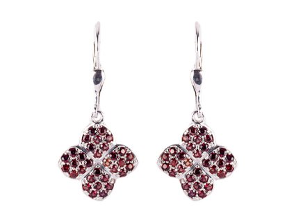 garnet - silver earrings - four-leaf clover (2580-4)