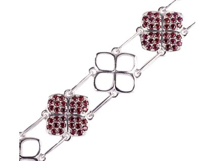 garnet - silver bracelet - four-leaf clover (4580)