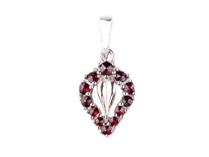 garnet - silver pendant - leaf (1146)