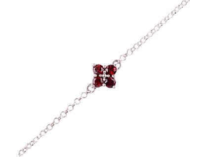 garnet - silver bracelet - flower (4006-1)