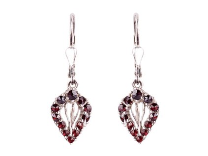 garnet - silver earrings - leaf (2146-4)