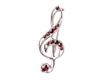 garnet - silver brooch - treble clef (5172)