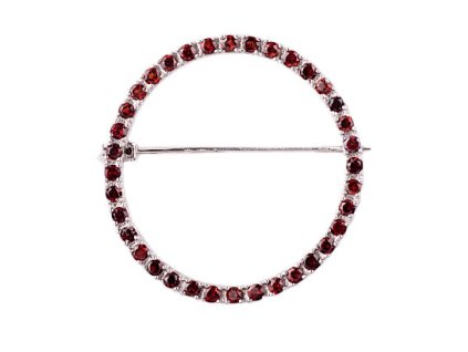 garnet - silver brooch - circle (5584)