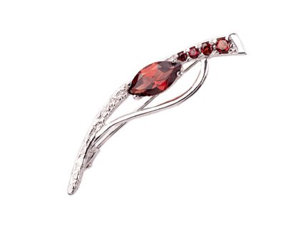 granát - stříbrná brož - vlnka (5586)