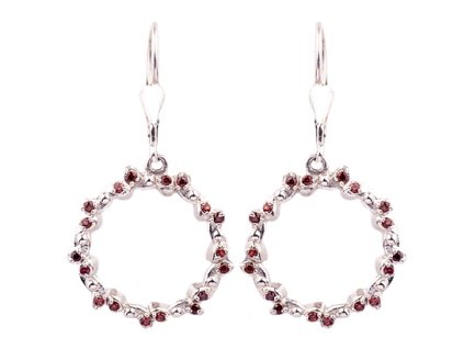 garnet - silver earrings - leaf (2579-4)