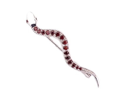 garnet - silver brooch - snake (5582)