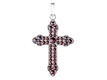 granát - stříbrný přívěsek - křížek (1036)