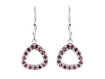 garnet - silver earrings - triangle (2569-4)