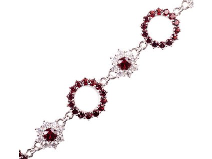 garnet - silver bracelet - flower (4604Z)