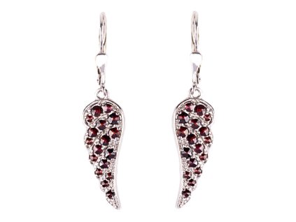 garnet - silver earrings - wings (2613-4)