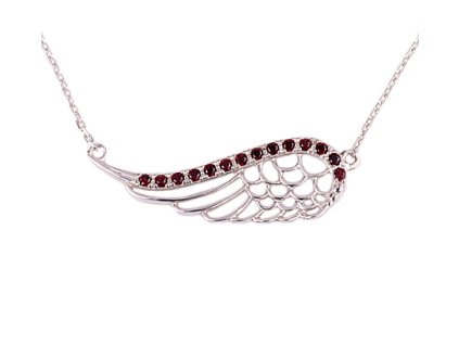 garnet - silver necklace - wings (8610)
