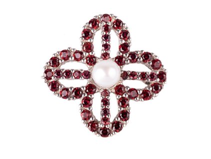 garnet - silver brooch - pearl (5148)