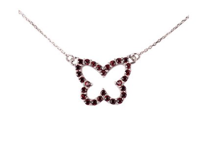 garnet - silver necklace - butterfly (8642)