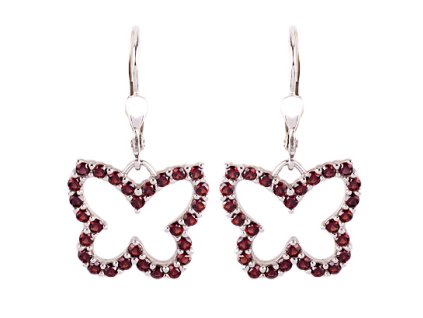 garnet - silver earrings - butterfly (2642-4)