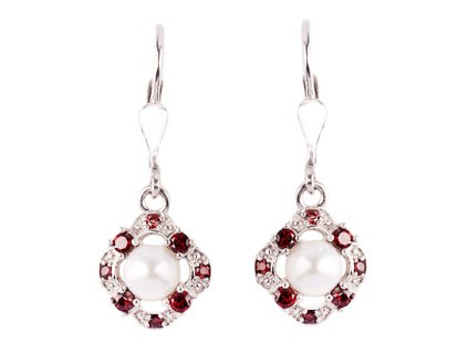 garnet - silver earrings - pearl (2176-4)