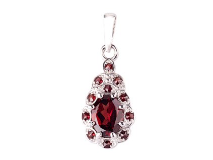 garnet - silver pendant - leaf (1039)