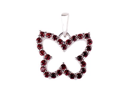 garnet - silver pendant - butterfly (1642)