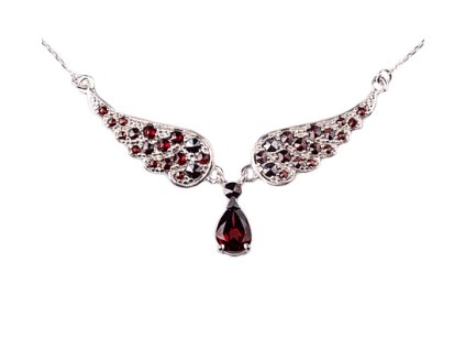 garnet - silver necklace - wings (8614)