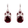 garnet - silver earrings - leaf (2629-4)