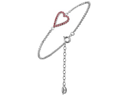 Stříbrný náramek s českým granátem, rhodiovaný - srdce