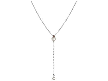 Stříbrný náhrdelník s českým granátem a perlou, rhodiovaný