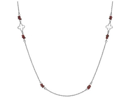 Stříbrný náhrdelník s českým granátem, rhodiovaný