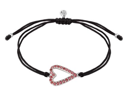 Stříbrný náramek Shamballa s českým granátem, rhodiovaný - srdce