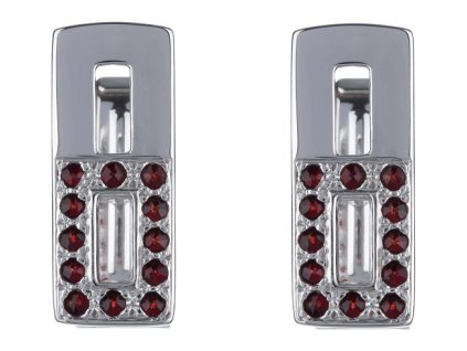 Stříbrné manžetové knoflíky s českým granátem, rhodiované - obdélník