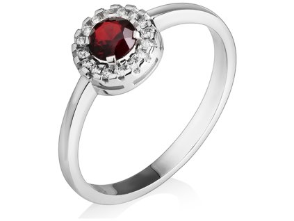White gold ring with czech garnet and diamond - circle                                              