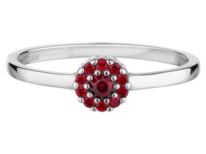 Stříbrný prsten s českým granátem, rhodiovaný - květina