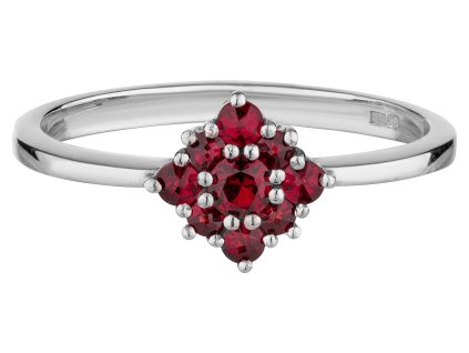 Stříbrný prsten s českým granátem, rhodiovaný - čtverec