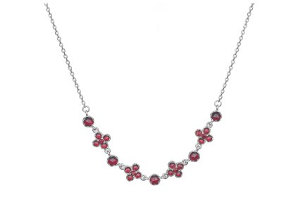 Stříbrný náhrdelník s českým granátem, rhodiovaný - květina
