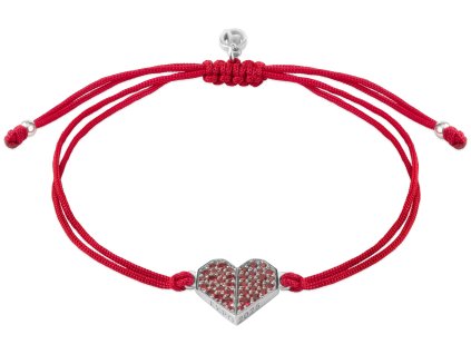 Shamballa EXPO 2025, stříbrný náramek s českým granátem, rhodiovaný - srdce