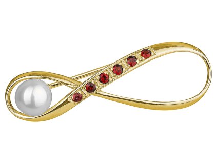 Stříbrná brož s českým granátem a perlou, zlacená - nekonečno