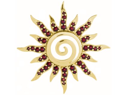 Stříbrná brož s českým granátem, zlacená - slunce