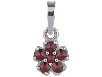 Stříbrný přívěsek s českým granátem, rhodiovaný - květina