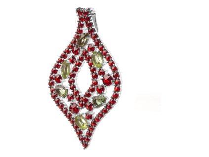 Silver pendant with czech garnet and moldavite  and peridot, rhodium plated - tip                   