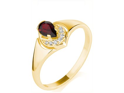 Gold ring with czech garnet and diamond - drop                                                      