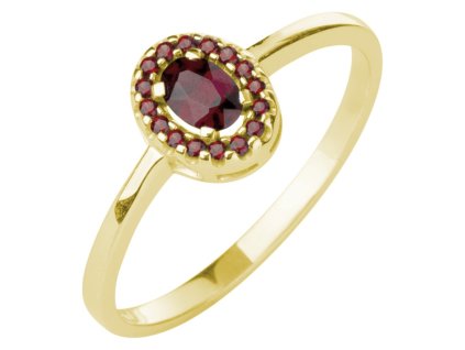 Zlatý prsten s českým granátem - ovál