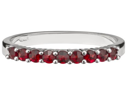 Stříbrný prsten s českým granátem, rhodiovaný - linka