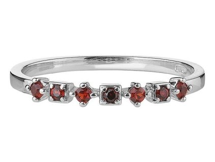 Stříbrný prsten s českým granátem, rhodiovaný - linka