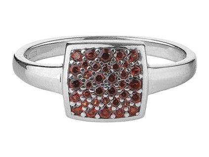 Stříbrný prsten s českým granátem, rhodiovaný - obdélník