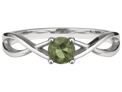 Stříbrný prsten s vltavínem, rhodiovaný