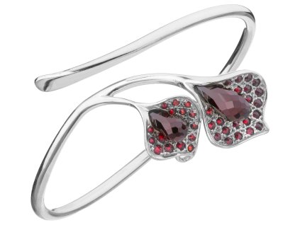 Stříbrný náramek s českým granátem, rhodiovaný - kala