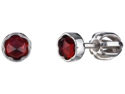 Stříbrné náušnice s českým granátem, rhodiované