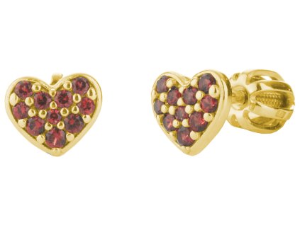 Stříbrné náušnice s českým granátem, zlacené - srdce