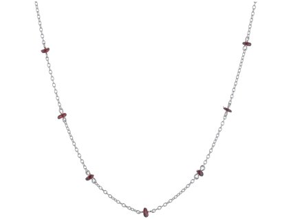 Stříbrný náhrdelník s českým granátem, rhodiovaný